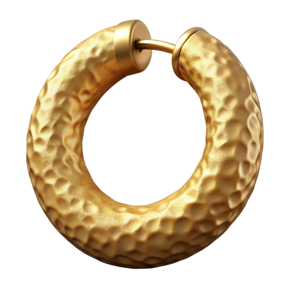 striking peaceful nordic Large hoop earrings, golwith hammeretexture, soft lighting, front view, matte finish, artistic, isolateon transparent background,high-resolution product photography crisp png