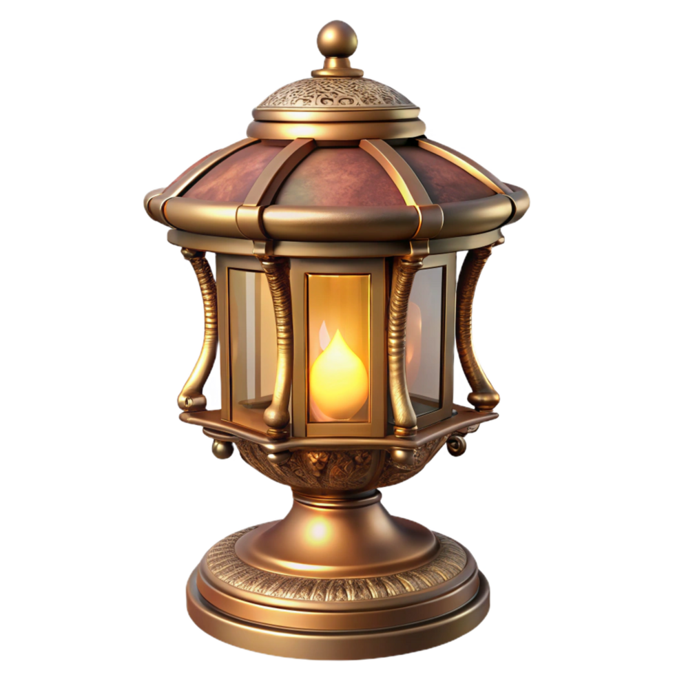 dazzling timeless Victorian-era lamp, brass anglass, intricate detailing, soft lighting, side view, detaileillustration, isolateon transparent background,high-resolution product photography png