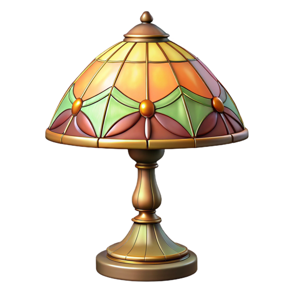 tranquil wonderful Tiffany-style lamp, staineglass shade, soft lighting, side view, detaileillustration, isolateon transparent background,high-resolution product photography precision png