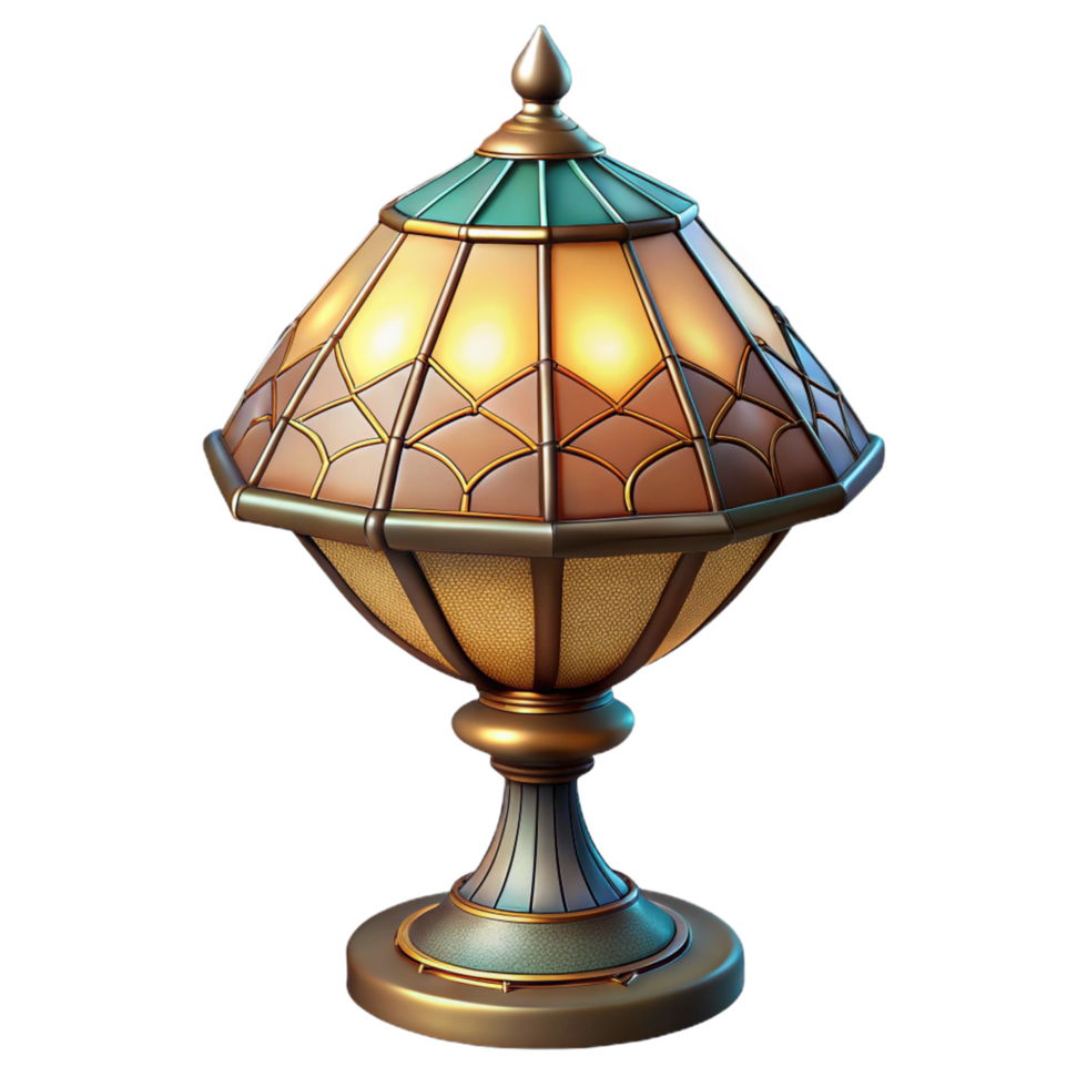 covetegothic Tiffany-style lamp, staineglass shade, soft lighting, side view, detaileillustration, isolateon transparent background,high-resolution product photography precision png