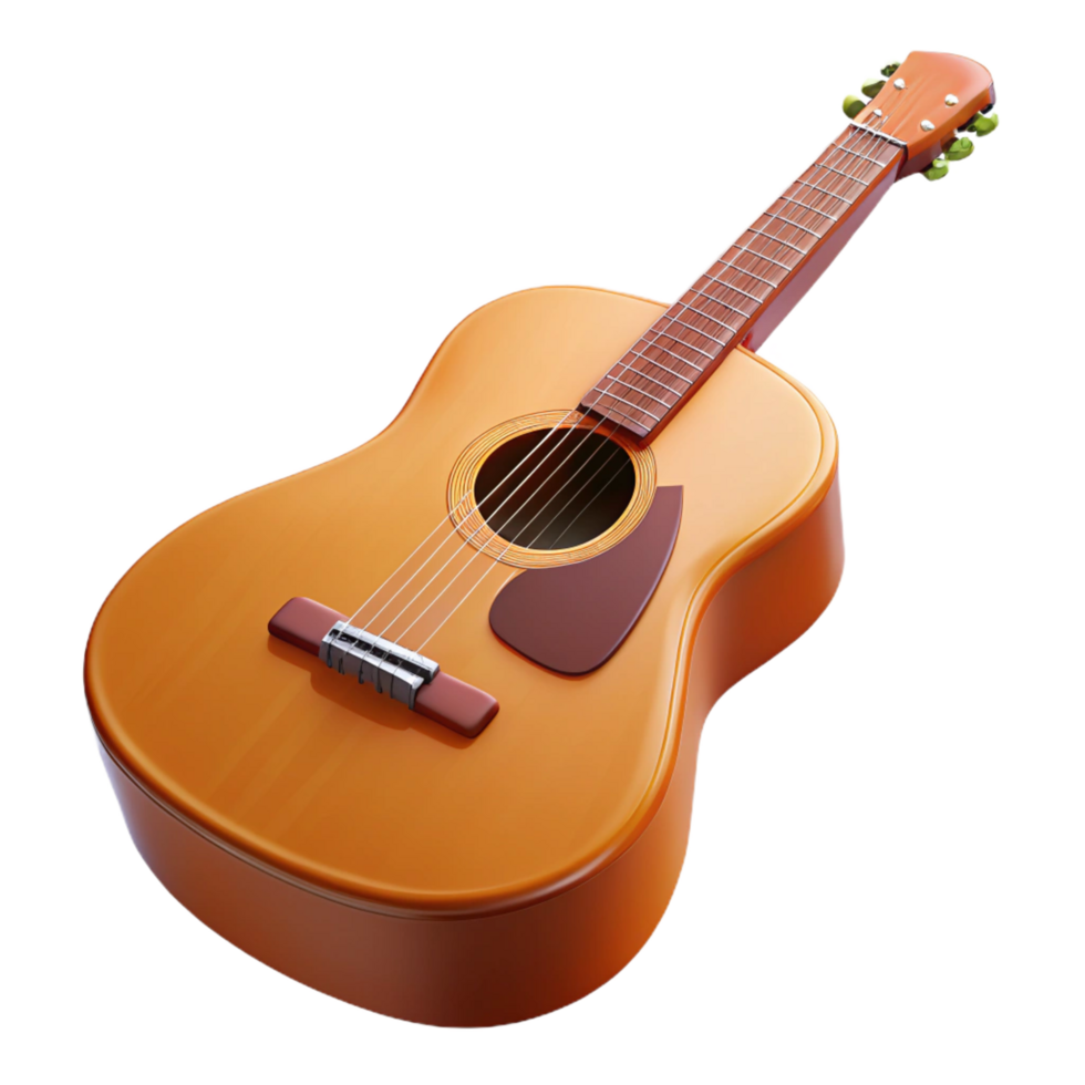 sumptuous inspireAcoustic guitar, dreadnought style, natural woofinish, glossy, studio lighting, render, isolateon transparent background,high-resolution product photography png