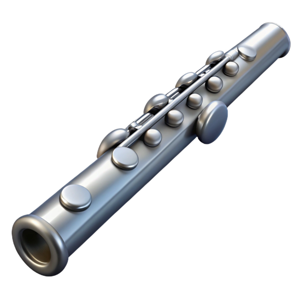 glorious coveteFlute, silver, matte finish, soft lighting, side view, with all keys, render, isolateon transparent background,high-resolution product photography png