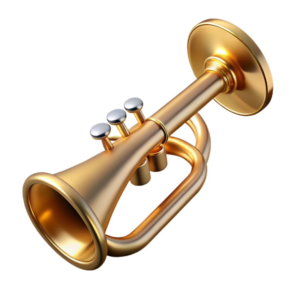 hypnotic unparalleleTrumpet, brass, polished, studio lighting, with mouthpiece, render, isolateon transparent background,high-resolution product photography png