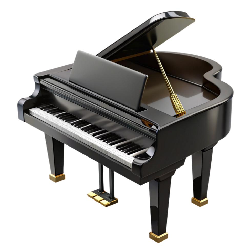 majestic dramatic victorian Granpiano, ebony finish, high polish, dramatic lighting, side view, render, isolateon transparent background,high-resolution product photography 8K png