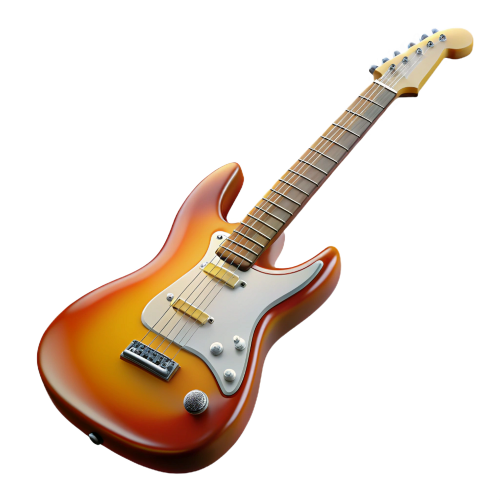 dazzling celebrateElectric guitar, Stratocaster style, sunburst finish, glossy, studio lighting, render, isolateon transparent background,high-resolution product photography png