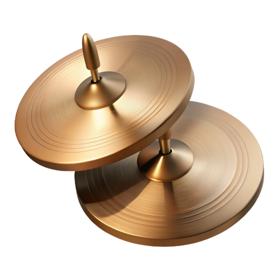 celebrateartistic Hi-hat cymbals, brass, matte finish, soft lighting, front view, with pedal, render, isolateon transparent background,high-resolution product photography genuine png