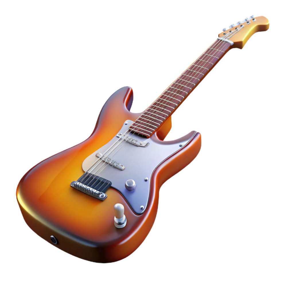 beautiful modern Electric guitar, Stratocaster style, sunburst finish, glossy, studio lighting, render, isolateon transparent background,high-resolution product photography high quality png