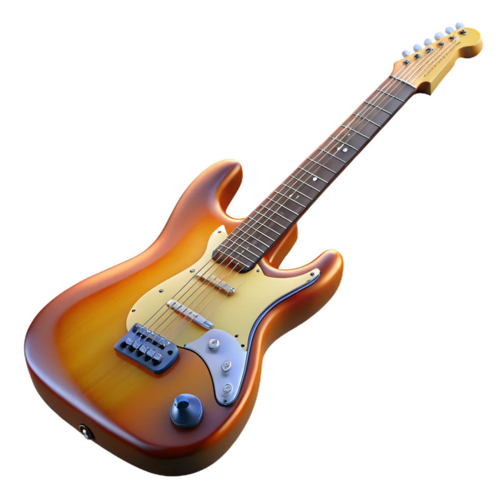 dazzling tropical Electric guitar, Stratocaster style, sunburst finish, glossy, studio lighting, render, isolateon transparent background,high-resolution product photography detailed png