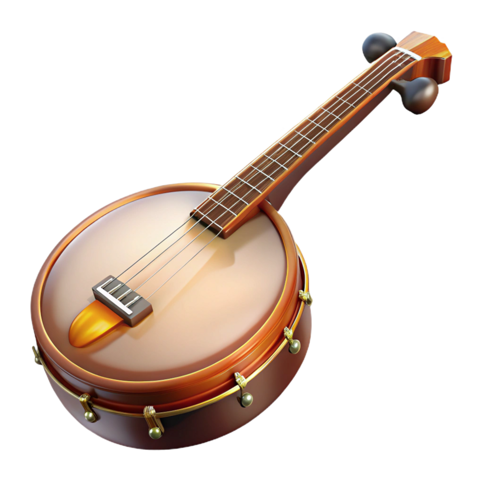 vibrant sought-after Banjo, five-string, wooden, glossy finish, studio lighting, render, isolateon transparent background,high-resolution product photography png