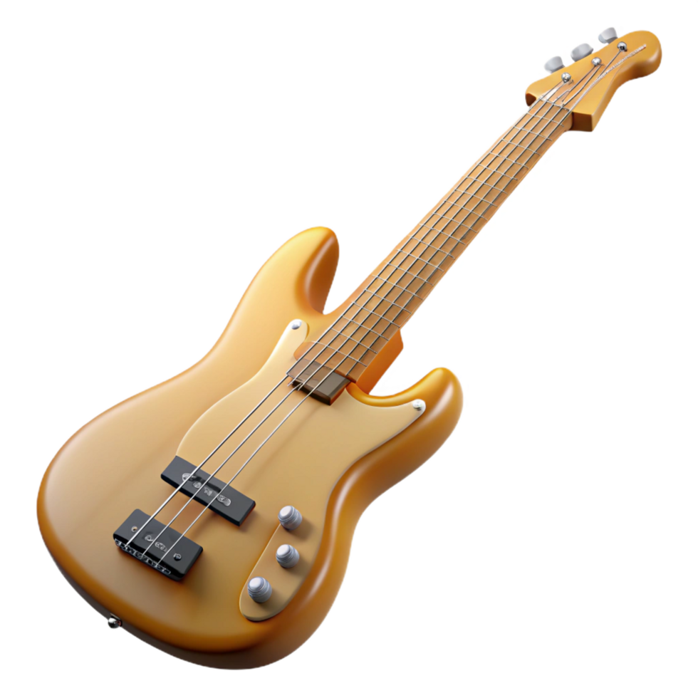 mysterious immaculate Bass guitar, Precision style, natural woofinish, matte, soft lighting, front view, render, isolateon transparent background,high-resolution product photography exclusive png