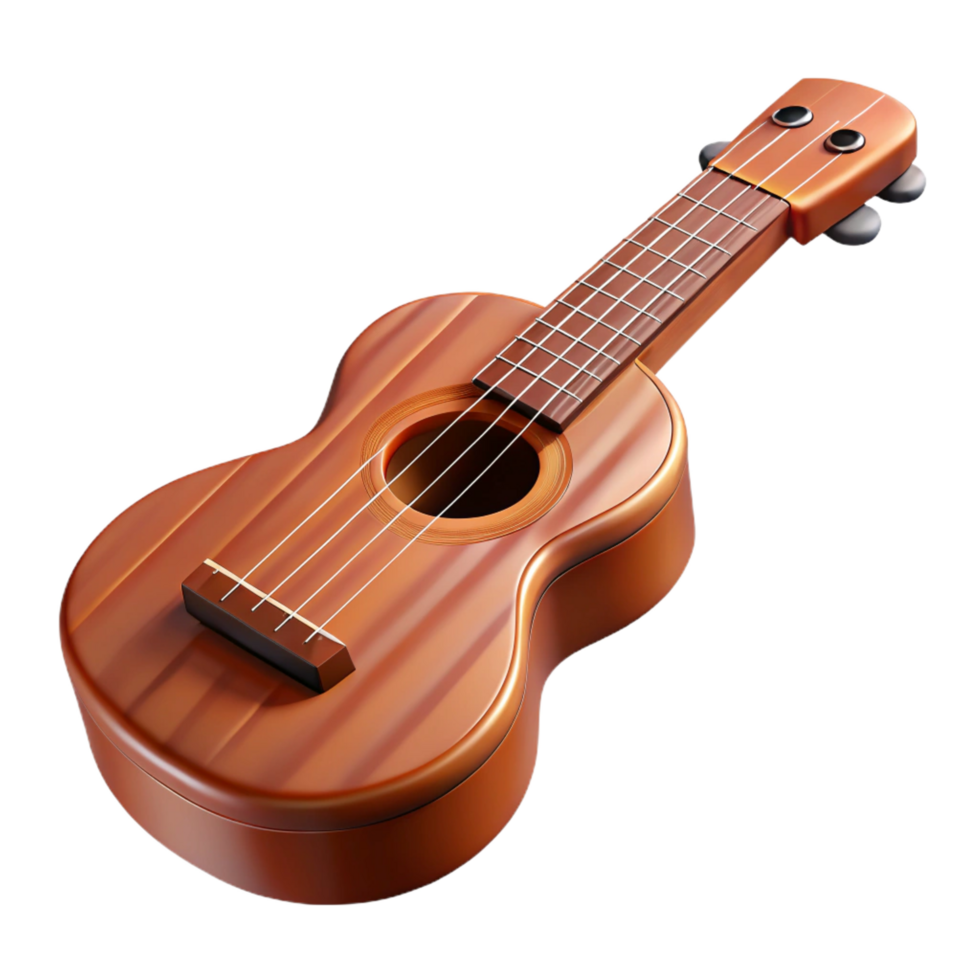 impressive minimalist Ukulele, soprano, mahogany wood, matte finish, soft lighting, side view, render, isolateon transparent background,high-resolution product photography luxury png