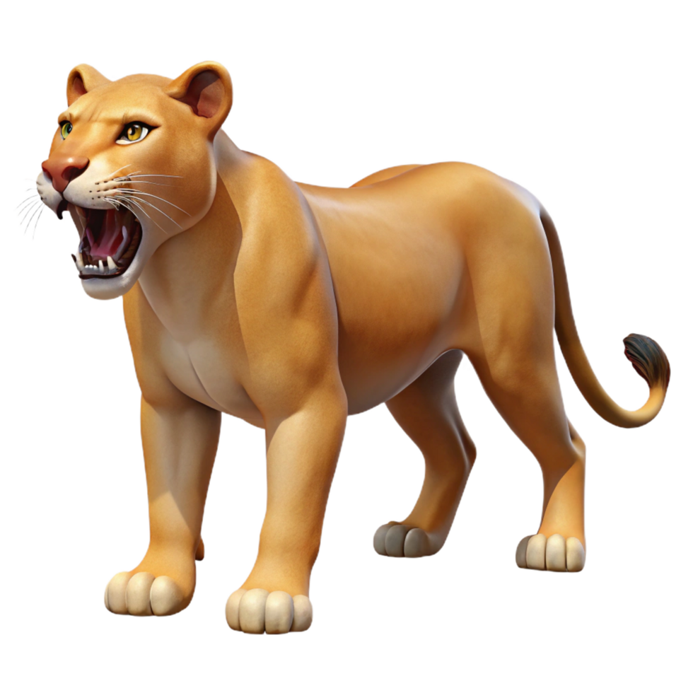 calm stunning Lioness mid-roar, sharp teeth visible, studio lighting, side view, photorealistic, isolateon transparent background,high-resolution product photography authentic png