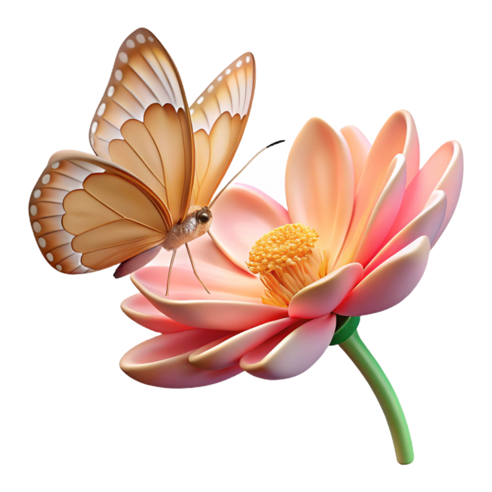 captivating dreamy avant-garde Butterfly, feeding on a flower flower removein post, soft lighting, side view, photorealistic, isolateon transparent background,high-resolution product photography 4K png