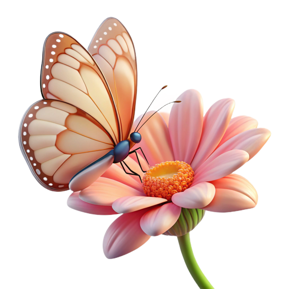 intense spectacular Butterfly, feeding on a flower flower removein post, soft lighting, side view, photorealistic, isolateon transparent background,high-resolution product photography gallery standard png