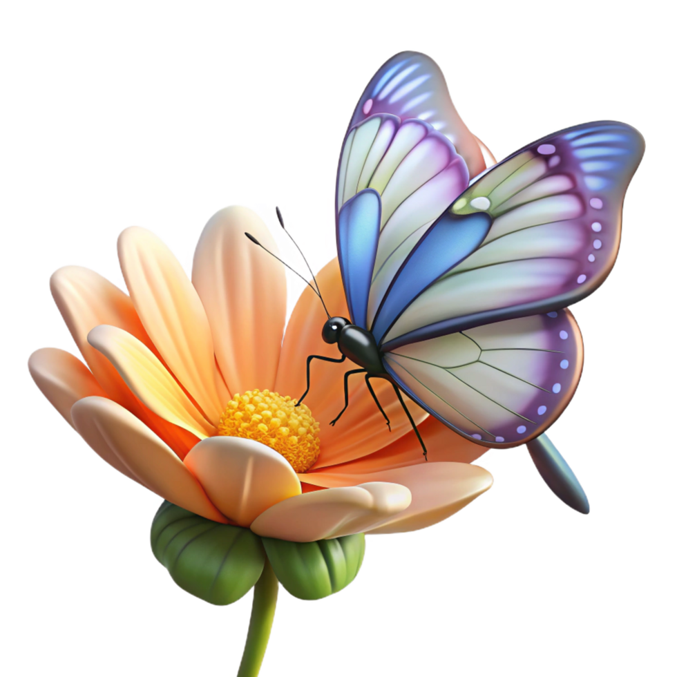inspirebaroque Butterfly, feeding on a flower flower removein post, soft lighting, side view, photorealistic, isolateon transparent background,high-resolution product photography refined png