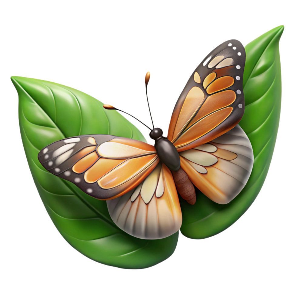 impressive inspireButterfly, resting on a leaf leaf removein post, soft lighting, top-down view, photorealistic, isolateon transparent background,high-resolution product photography png