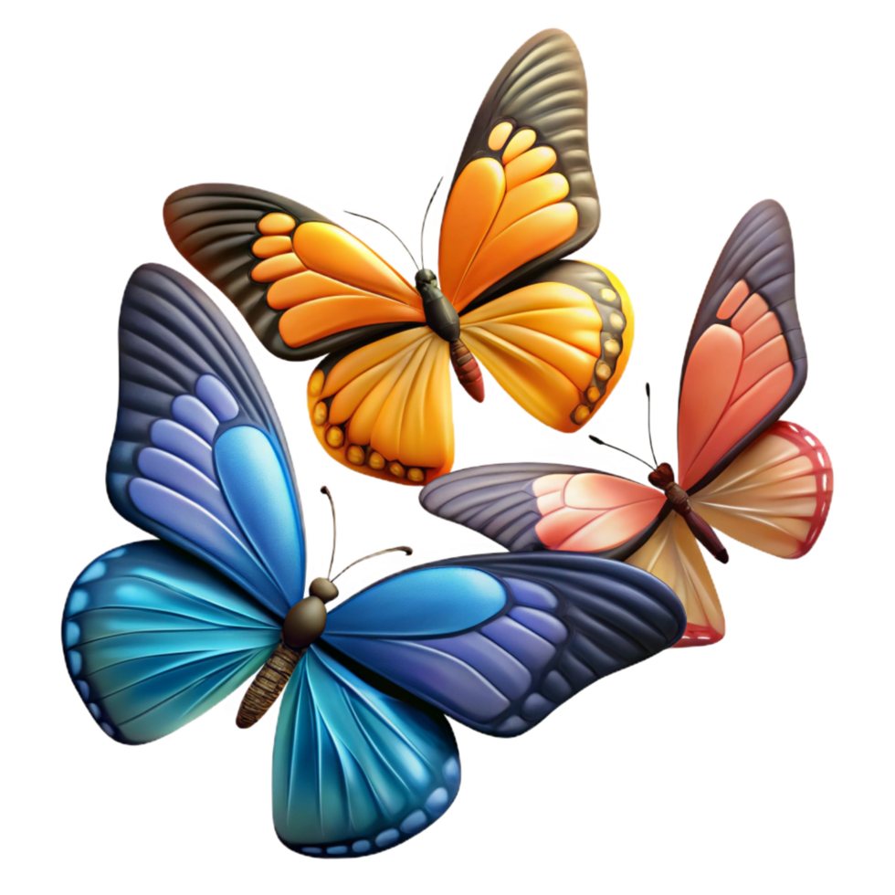 striking renaissance Group of butterflies single cohesive element, various species, studio lighting, photorealistic, isolateon transparent background,high-resolution product photography museum quality png