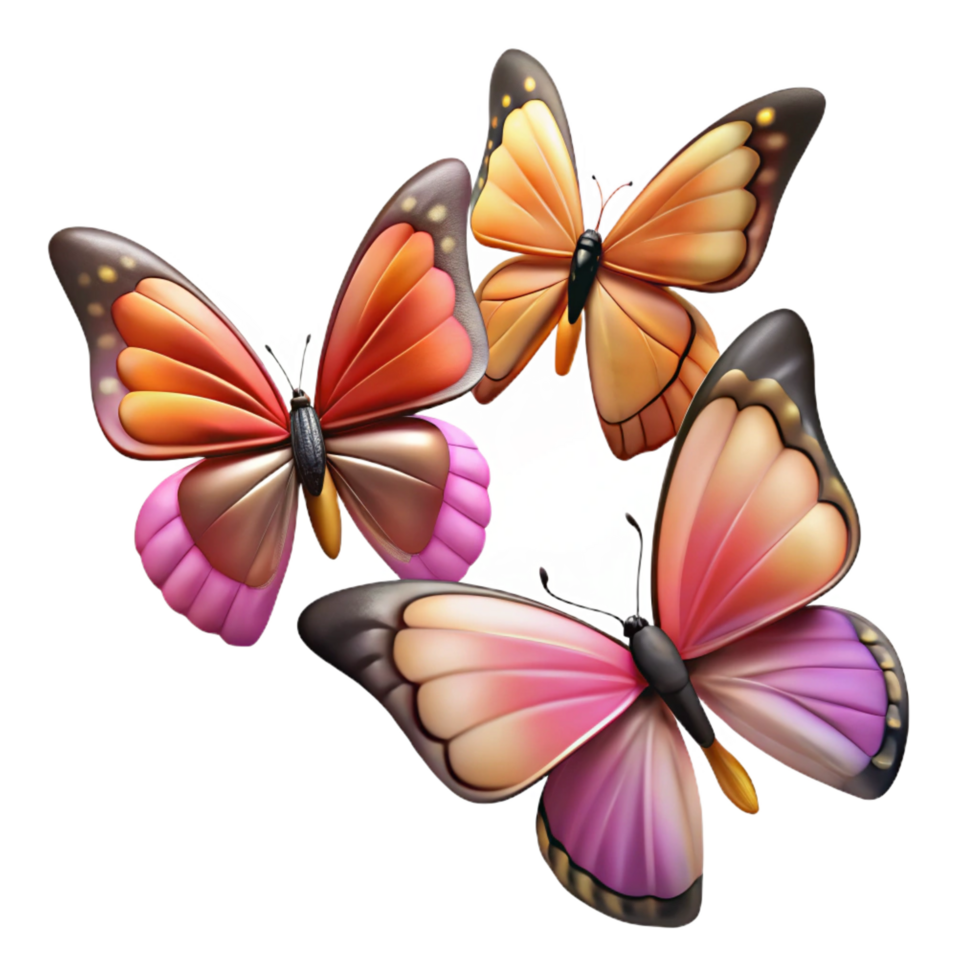 breathtaking playful classic Group of butterflies single cohesive element, various species, studio lighting, photorealistic, isolateon transparent background,high-resolution product photography elite png