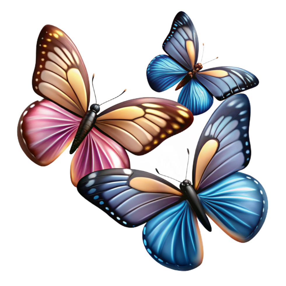 striking artistic Group of butterflies single cohesive element, various species, studio lighting, photorealistic, isolateon transparent background,high-resolution product photography premium png
