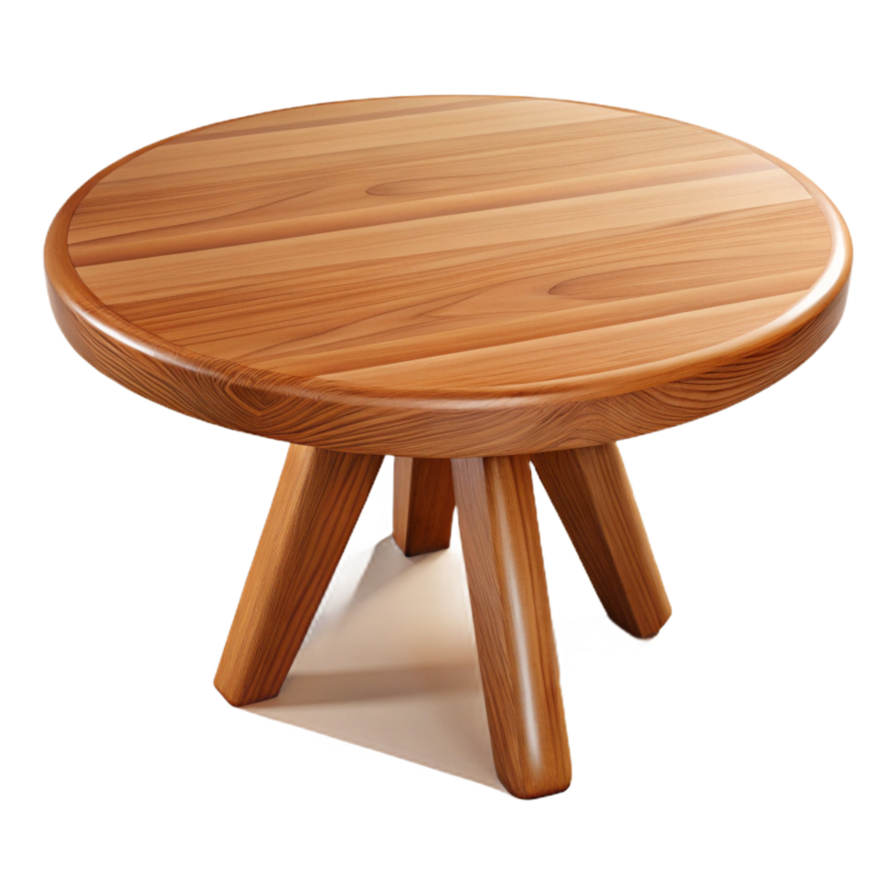 passionate stunning Rounwooden dining table, oak finish, glossy, soft lighting, isolateon transparent background,high-resolution product photography original png