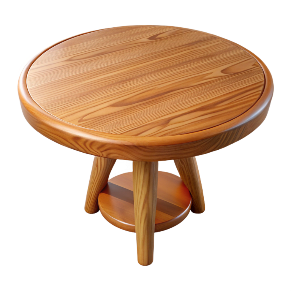 inspireabstract Rounwooden dining table, oak finish, glossy, soft lighting, isolateon transparent background,high-resolution product photography studio quality png