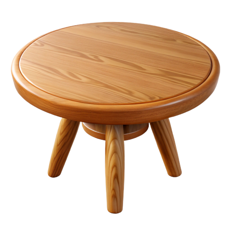 playful serene Rounwooden dining table, oak finish, glossy, soft lighting, isolateon transparent background,high-resolution product photography artisan png