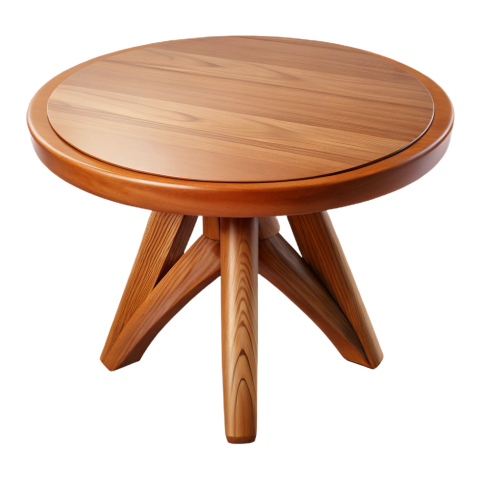 fascinating sought-after Rounwooden dining table, oak finish, glossy, soft lighting, isolateon transparent background,high-resolution product photography png
