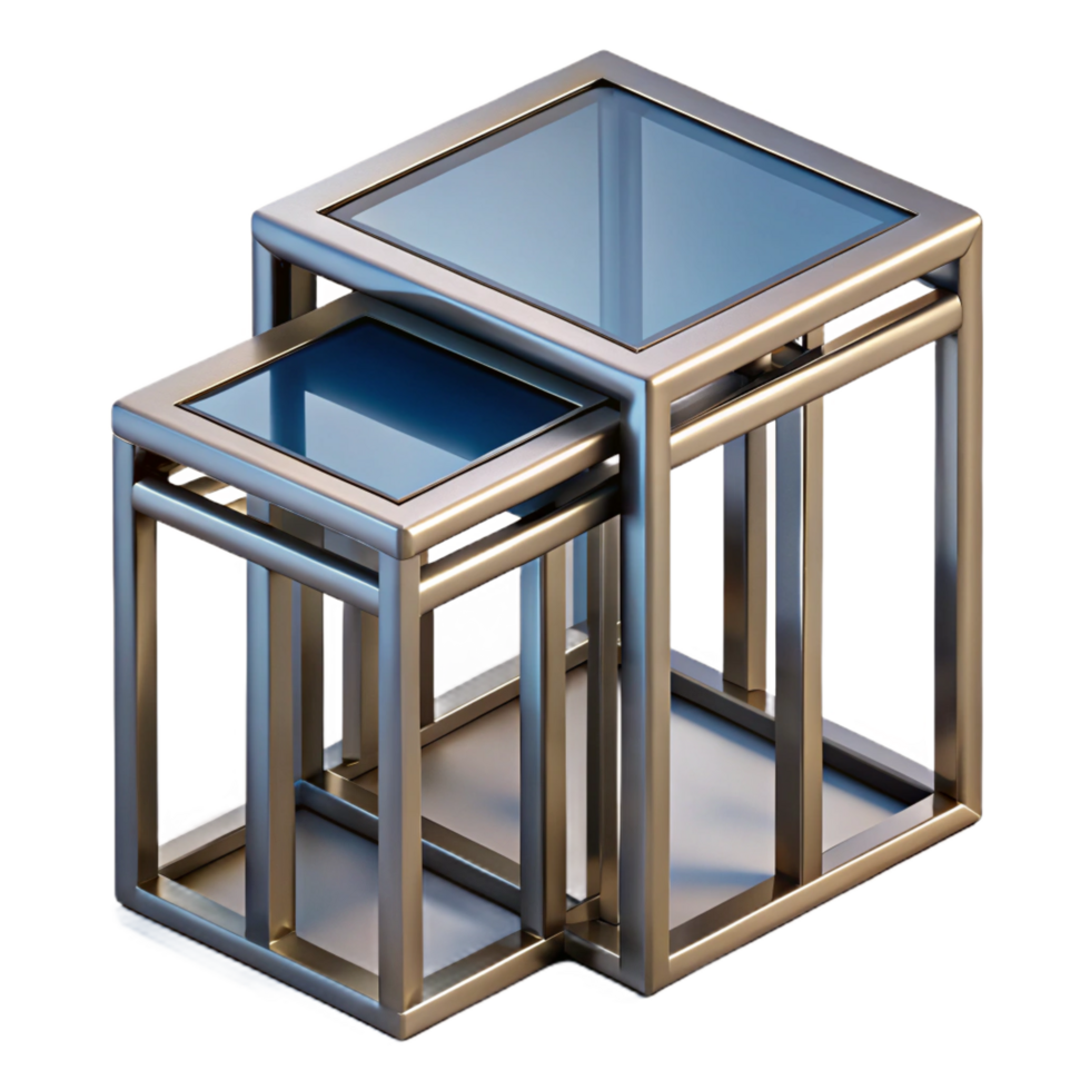 memorable impressionist Small nesting tables, metal anglass, geometric design, studio lighting, isolateon transparent background,high-resolution product photography original png