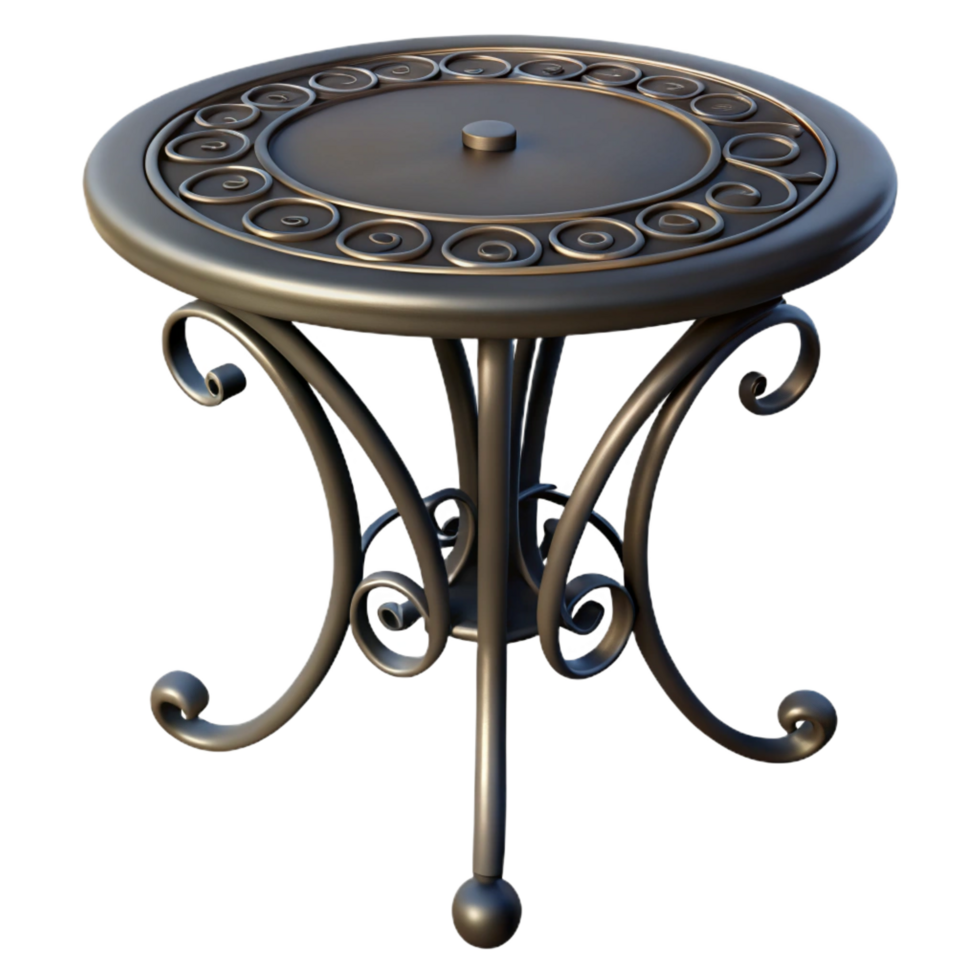 majestic unparalleleWrought iron patio table, intricate design, black finish, soft lighting, isolateon transparent background,high-resolution product photography png