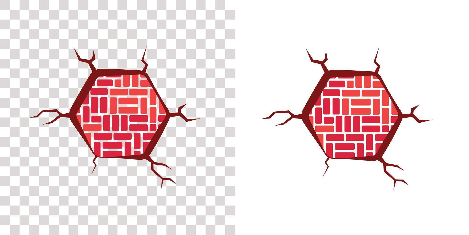 Cracked wall with exposed Bricks art design vector
