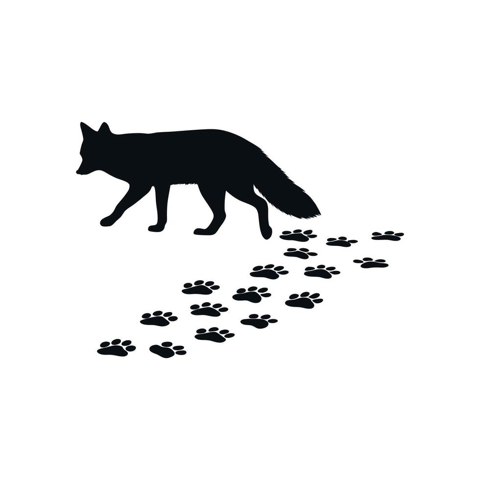 Fox Silhouette Walking Leaving Footprints Trail Illustration Isolated On White Background For Design Elements vector