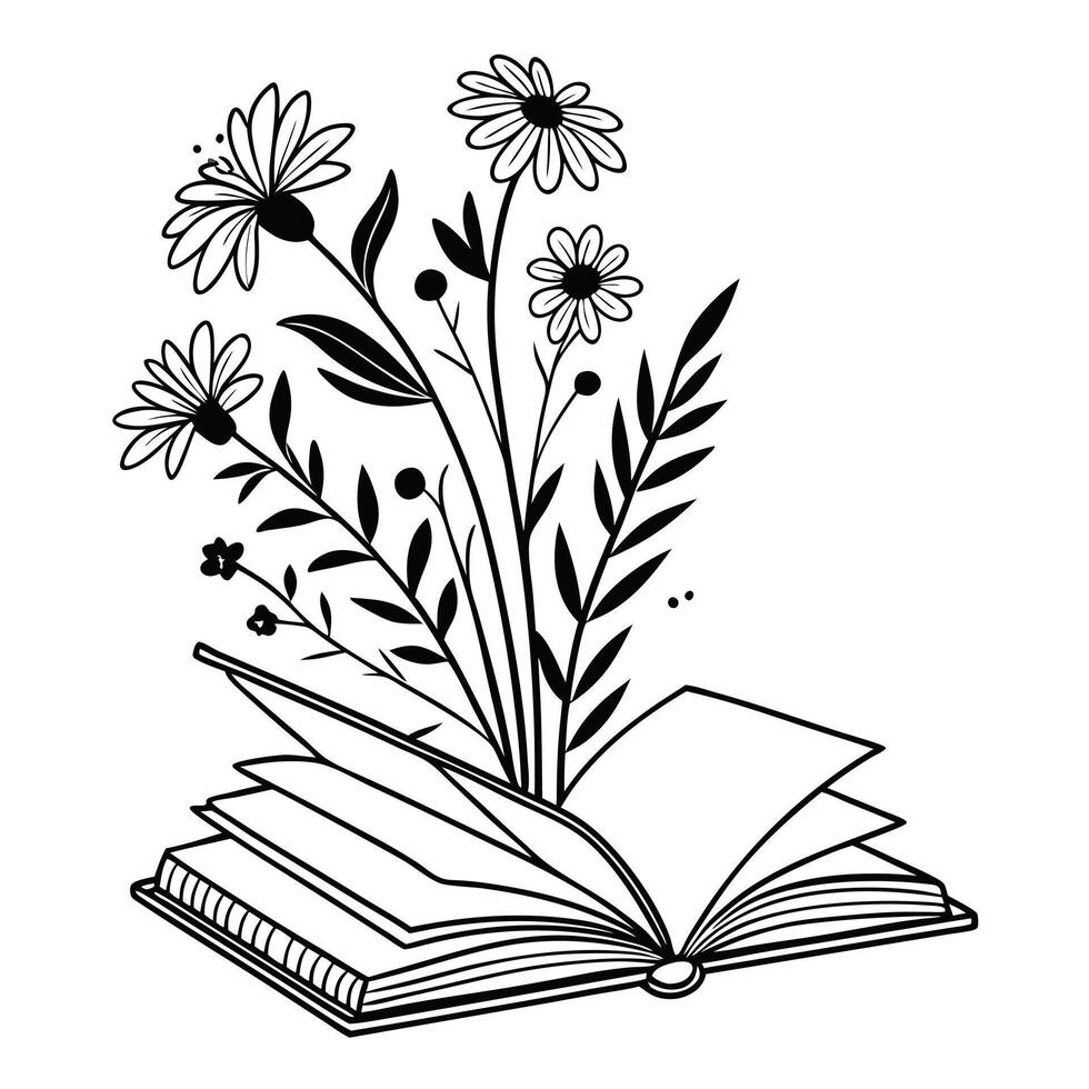 Open Book with Blooming Flowers Symbol of Knowledge and Growth vector