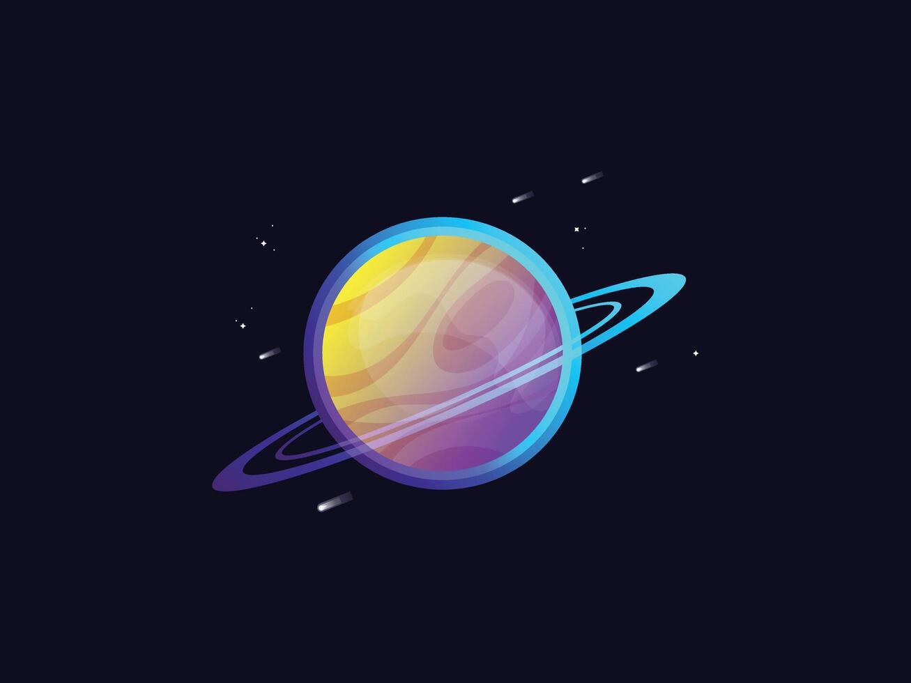 Beautiful glowing Andromeda Galaxy with planets around flat illustration vector