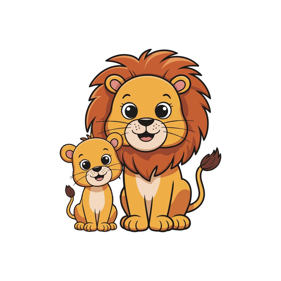 lion and cub illustration vector