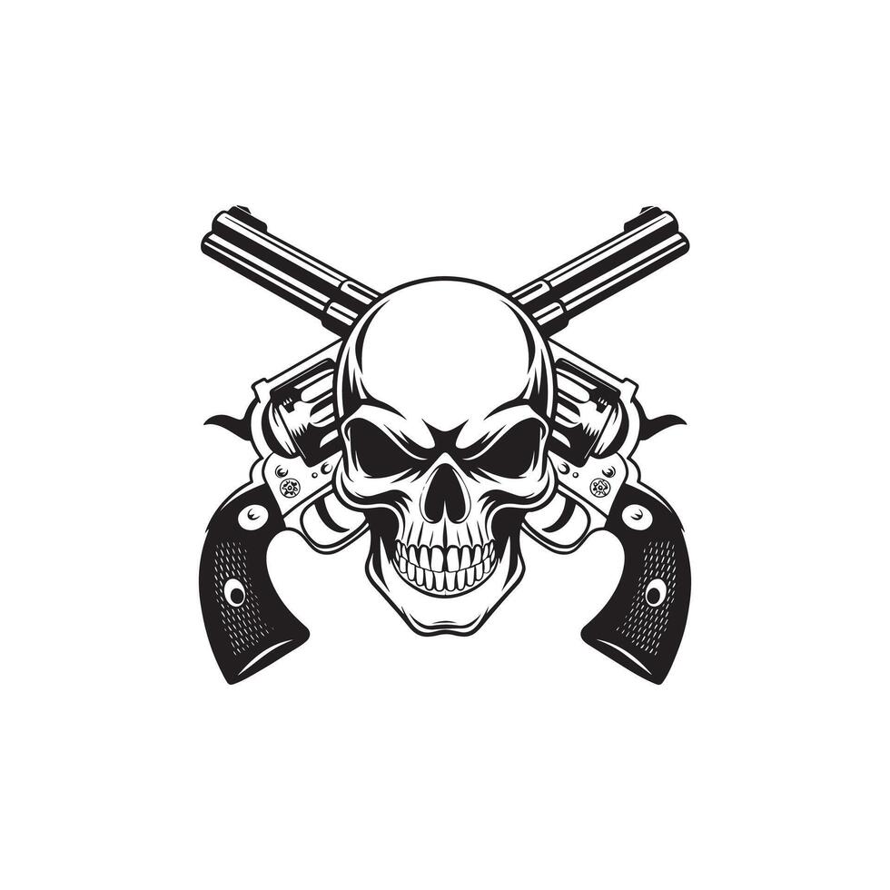 a skull with two guns on it vector