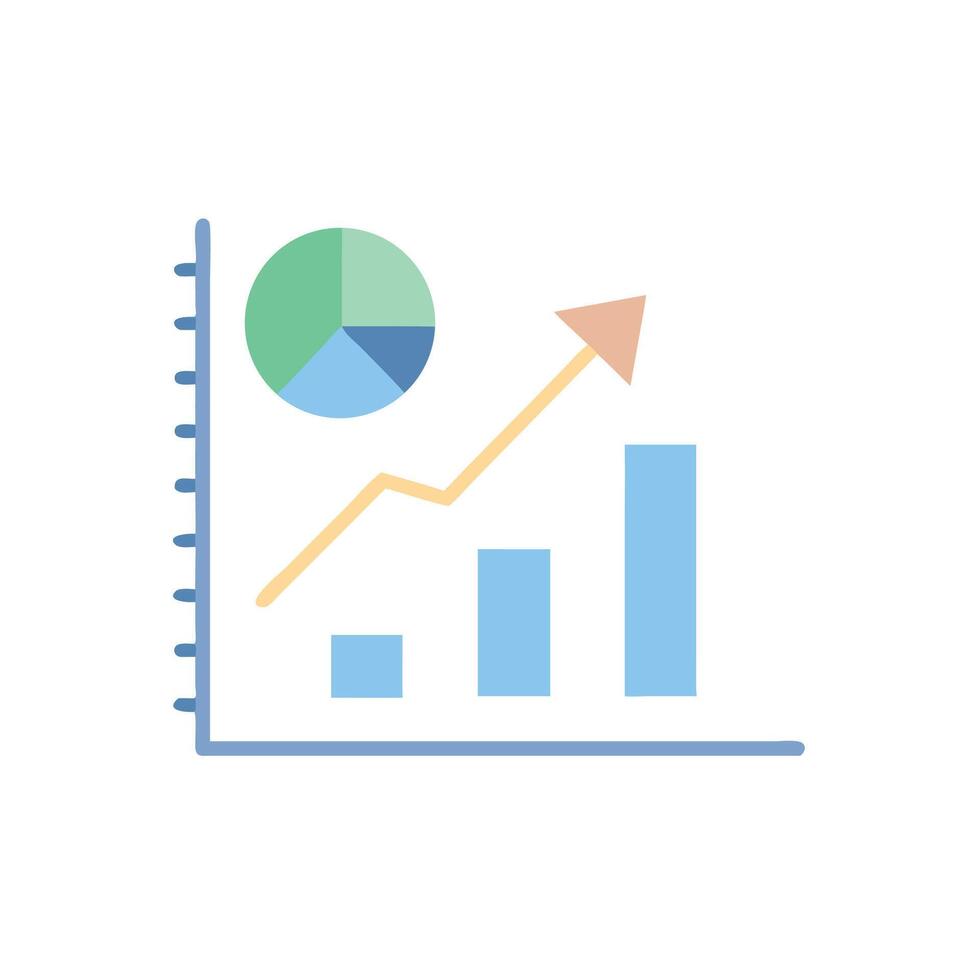A graph chart with an arrow and a pie chart vector