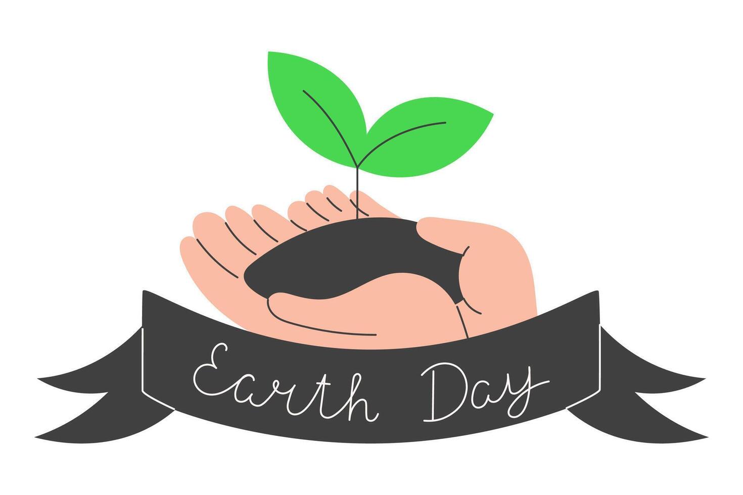 Hands gently holding soil with a sprout growing out of it. Flat illustration for Earth Day, sustainability, and nature protection. vector