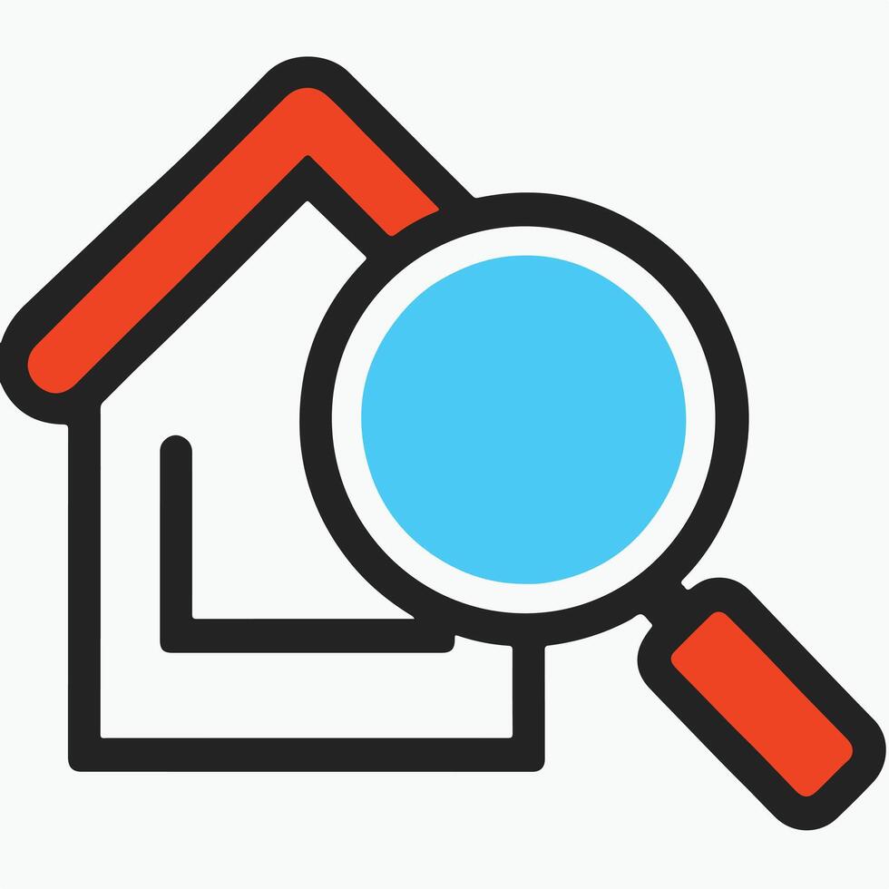 Flat design house with magnifying glass icon ideal for real estate apps home search tools and inspection services without using any special characters or the word restricted vector