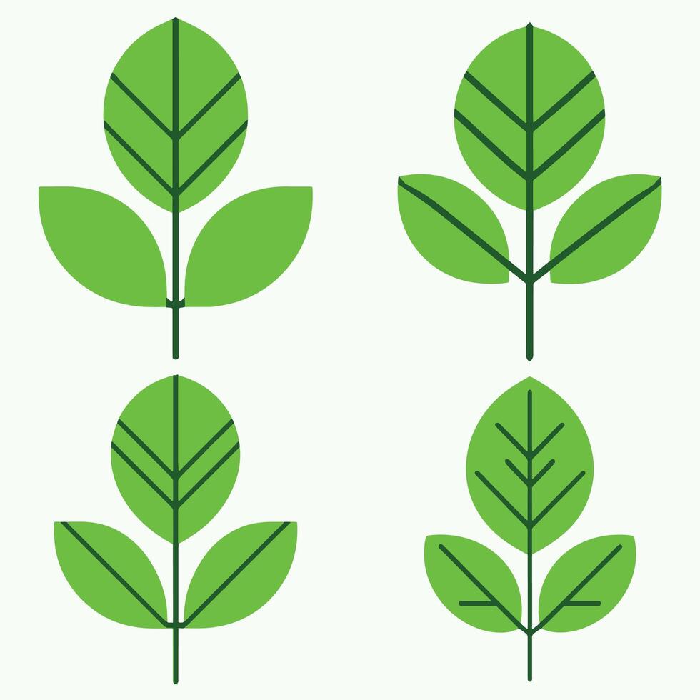 Bright green leaf icons with bold lines and clean shapes ideal for eco friendly and nature designs vector