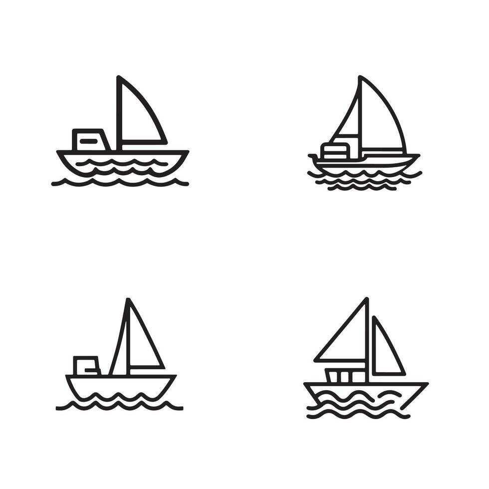 Outline sailboat illustrations with ocean waves ideal for maritime travel icons boat themes and sea inspired graphic design projects vector