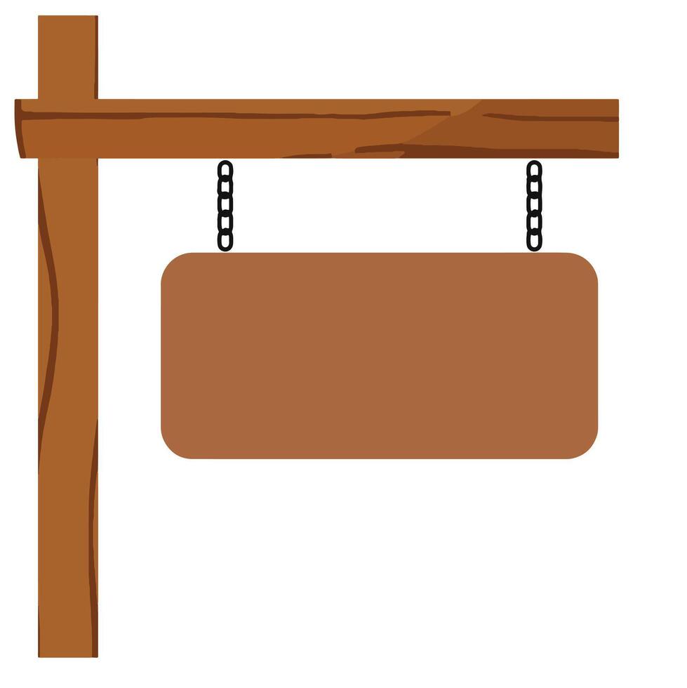 Simple wooden signboard illustration with a blank brown hanging sign perfect for shops cafes or ads. Rustic and minimal for creative uses in projects and web design. vector
