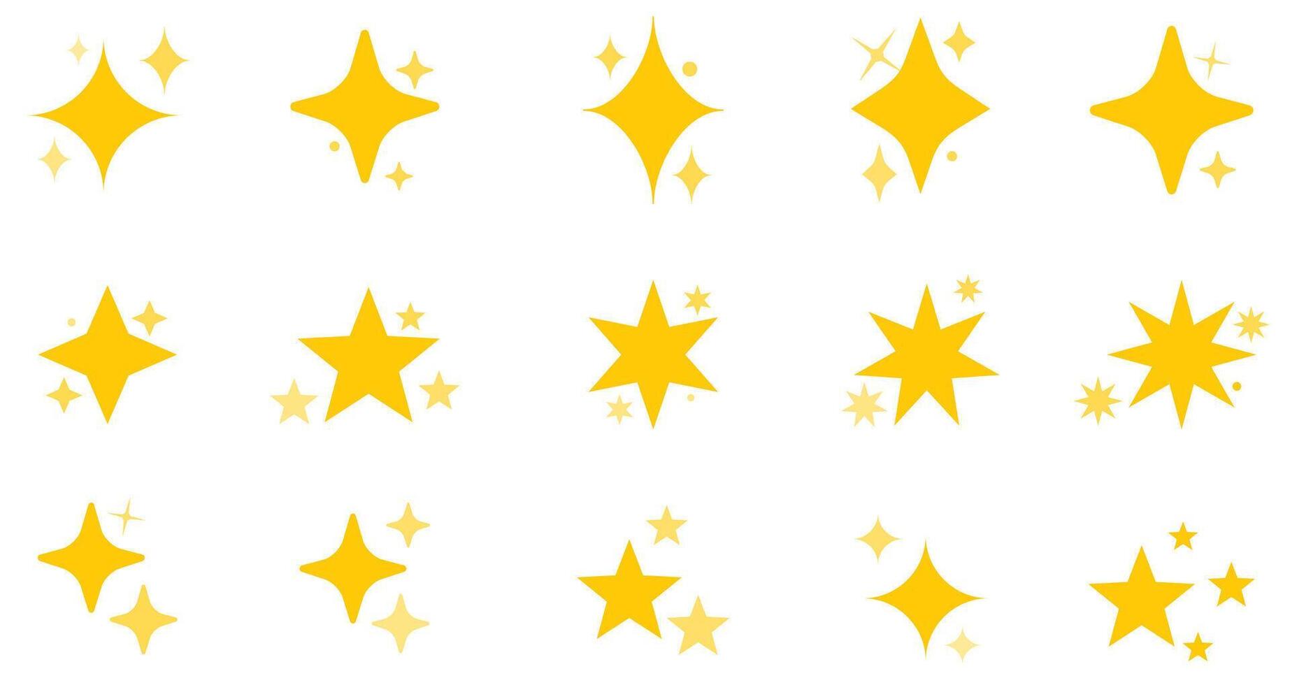 Stars set in yellow color and in different shapes. Blinking stars and sparks icons. vector