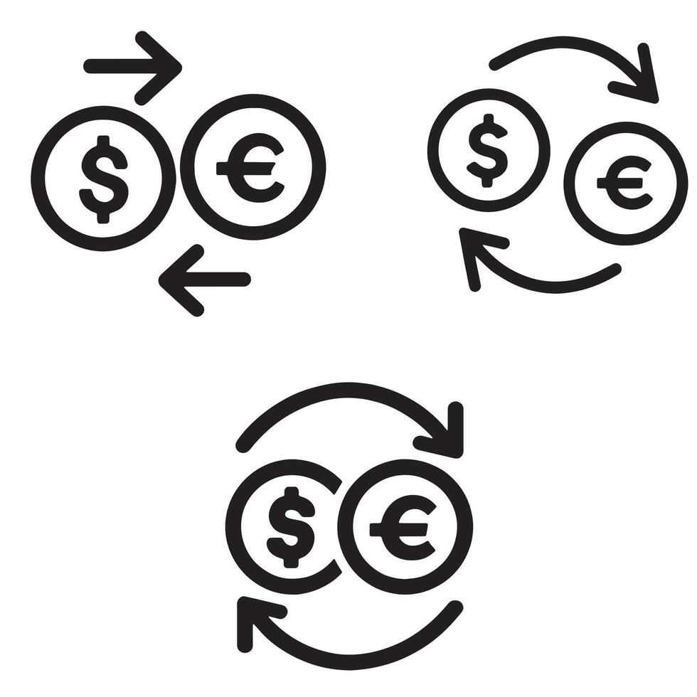 Simple black and white currency icons showing dollar and euro exchange ideal for fintech and banking use vector