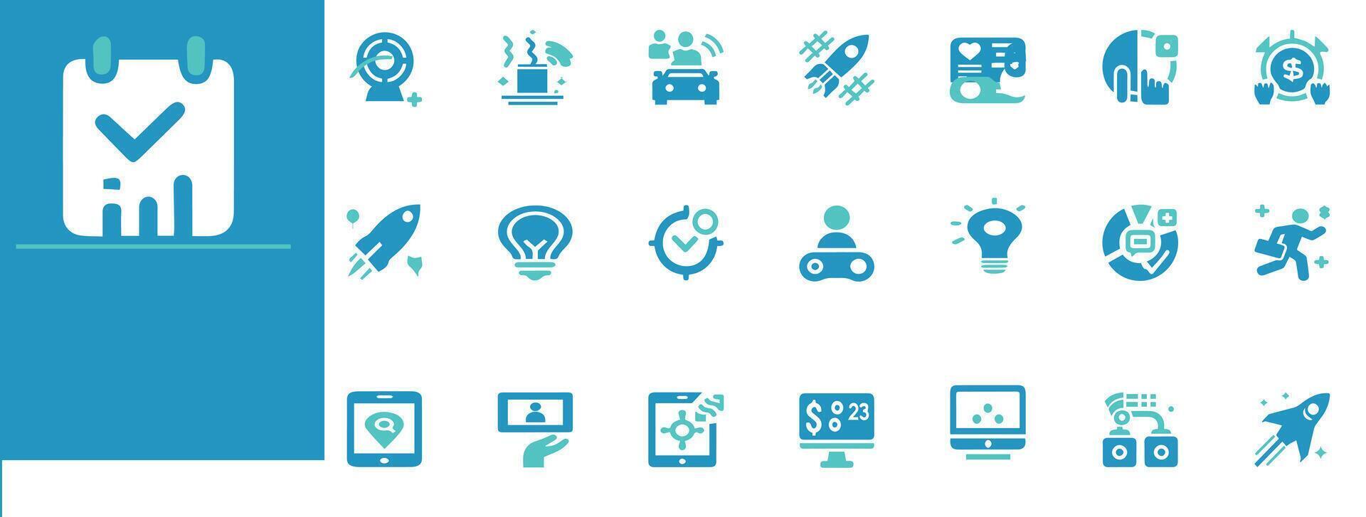 Optimized production efficiency sets for lean workflow, KPI tracking, process improvement, and productivity vector