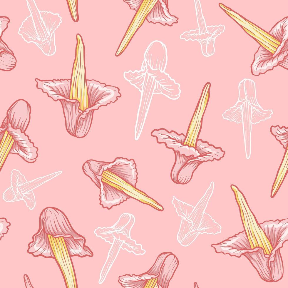 Amorphophallus Titanum Red Rose Seamless Pattern vector