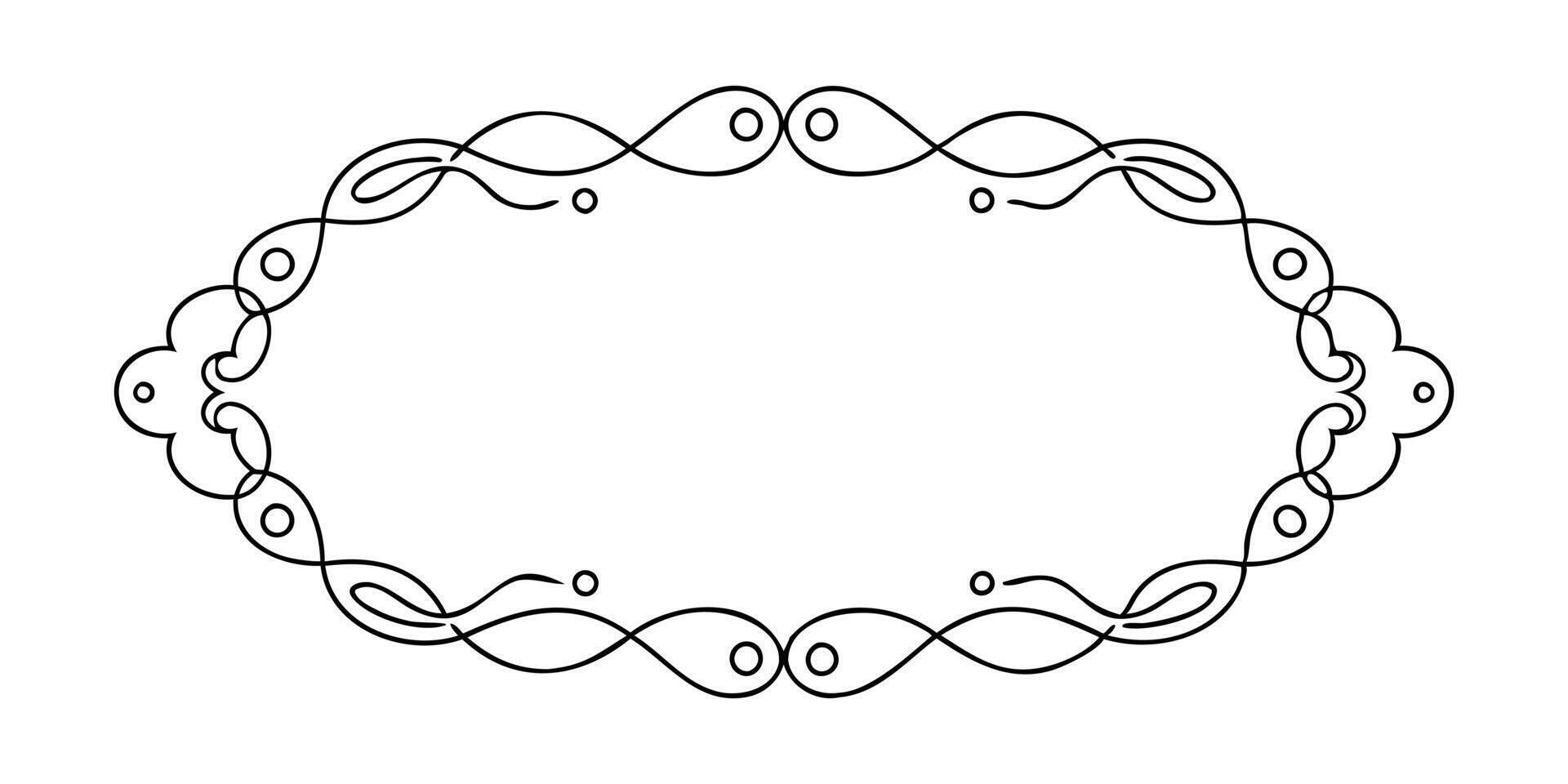 A black and white drawing of a frame with swirls vector