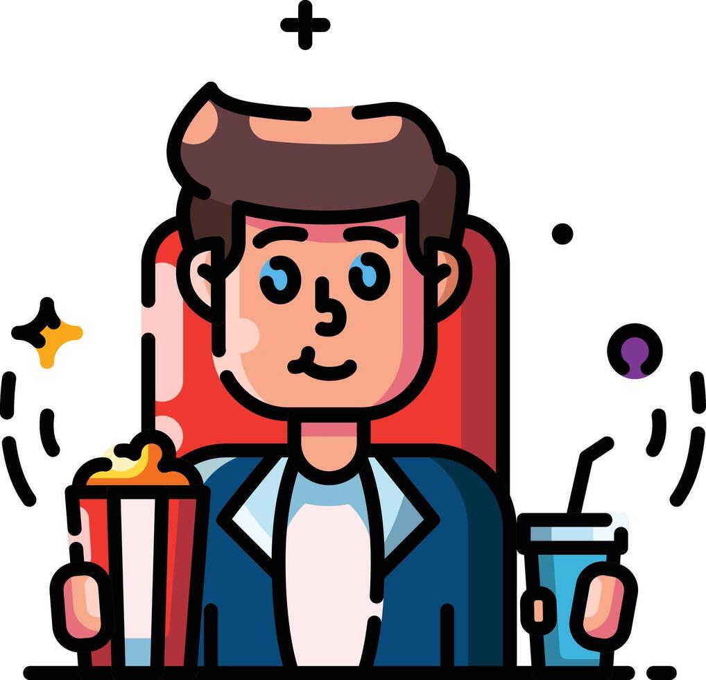 Man Enjoying a Movie with Popcorn and Drink vector
