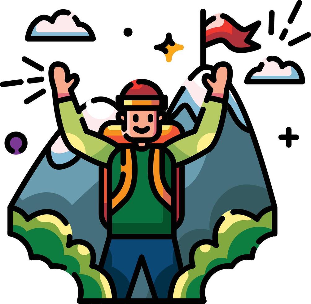 Successful Hiker Reaching the Mountain Peak vector