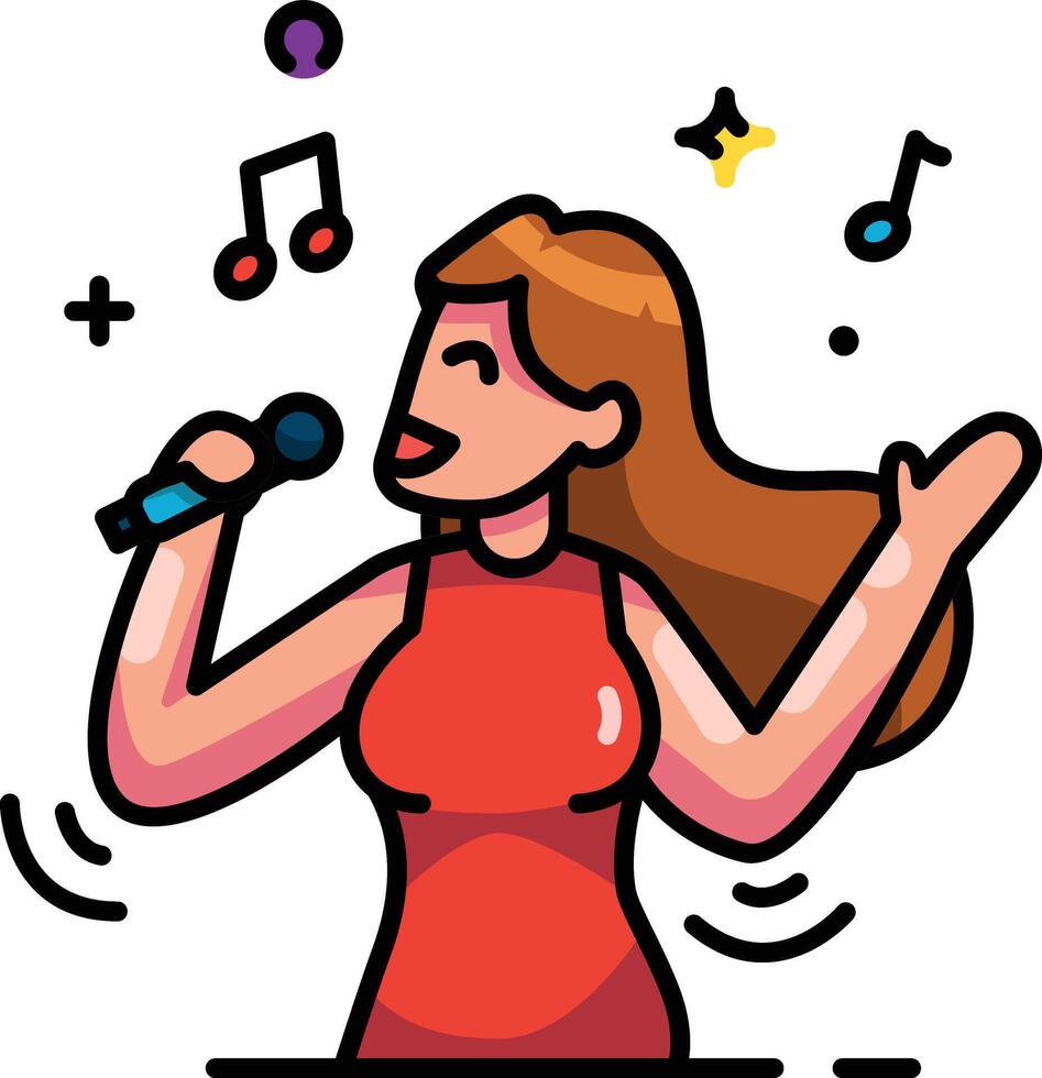 Woman singing with a microphone and musical notes vector