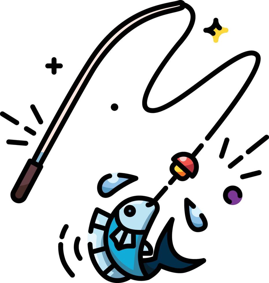 Cartoon Fishing Fun with Fish and a Fishing Rod vector
